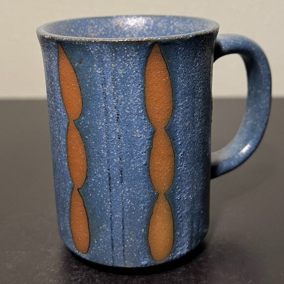 Handcrafted Wheel-Thrown Studio Art Pottery Mug ~ Denim Blue & Rust Design Glaze - Picture 1 of 12